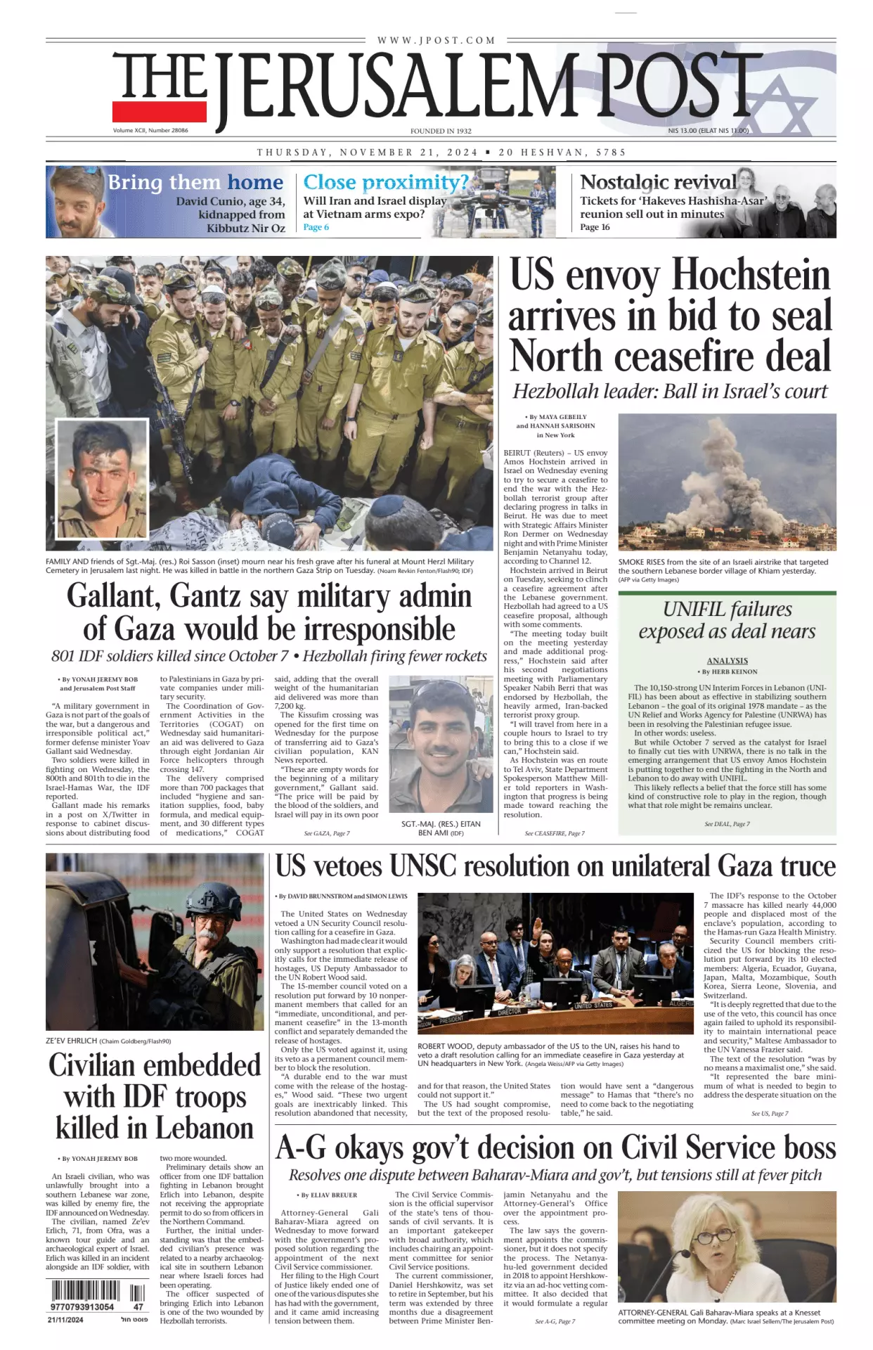 Prima-pagina-the jerusalem post-edizione-di-oggi-21-11-2024